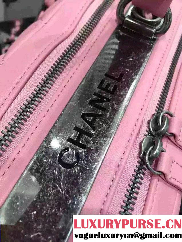 Chanel Lambskin Bowling Bag A92238/A92239 Pink Embellished With A Chanel Metallic Plate 2015
