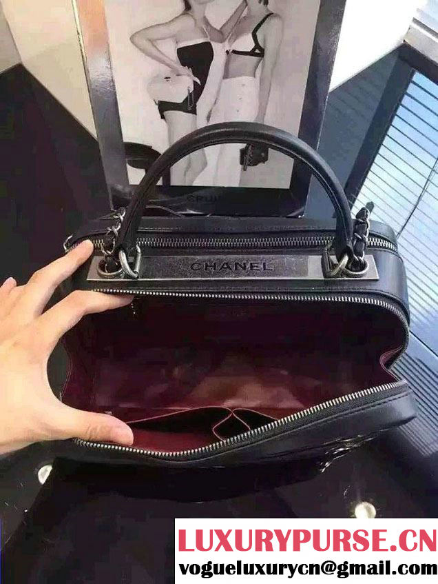 Chanel Lambskin Bowling Bag A92238/A92239 Black Embellished With A Chanel Metallic Plate 2015