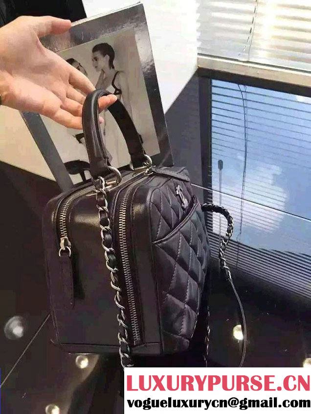 Chanel Lambskin Bowling Bag A92238/A92239 Black Embellished With A Chanel Metallic Plate 2015
