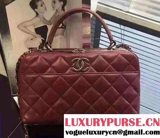 Chanel Lambskin Bowling Bag A92238/A92239 Date Red Embellished With A Chanel Metallic Plate 2015