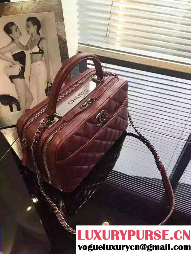 Chanel Lambskin Bowling Bag A92238/A92239 Date Red Embellished With A Chanel Metallic Plate 2015