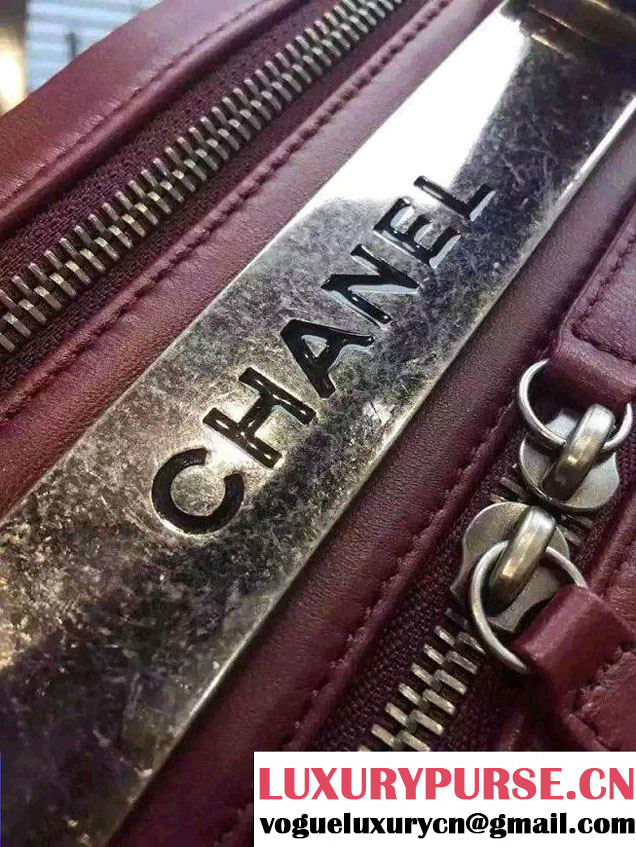 Chanel Lambskin Bowling Bag A92238/A92239 Date Red Embellished With A Chanel Metallic Plate 2015