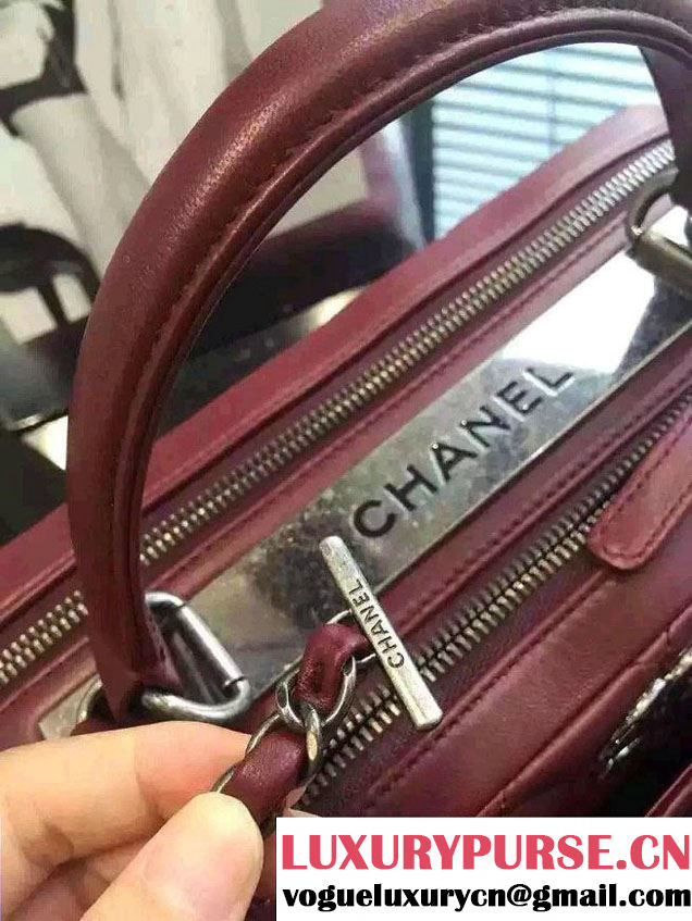 Chanel Lambskin Bowling Bag A92238/A92239 Date Red Embellished With A Chanel Metallic Plate 2015