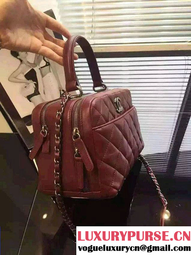 Chanel Lambskin Bowling Bag A92238/A92239 Date Red Embellished With A Chanel Metallic Plate 2015