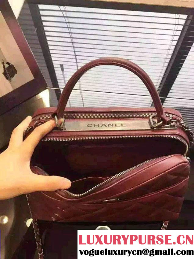 Chanel Lambskin Bowling Bag A92238/A92239 Date Red Embellished With A Chanel Metallic Plate 2015