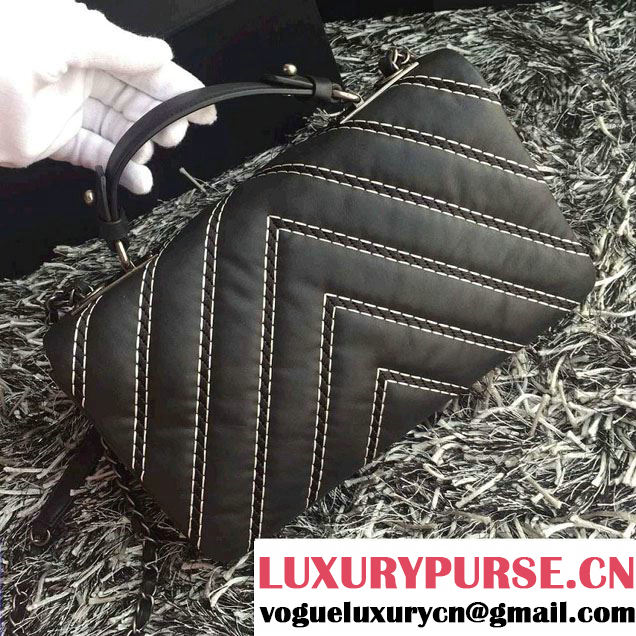 Chanel Leather Chevron Stitch Flap Shoulder Tote Bag Black 2015/2016