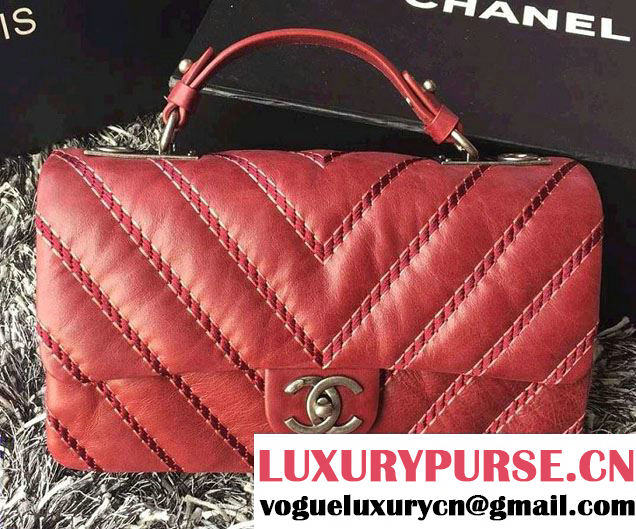 Chanel Leather Chevron Stitch Flap Shoulder Tote Bag Burgundy 2015/2016