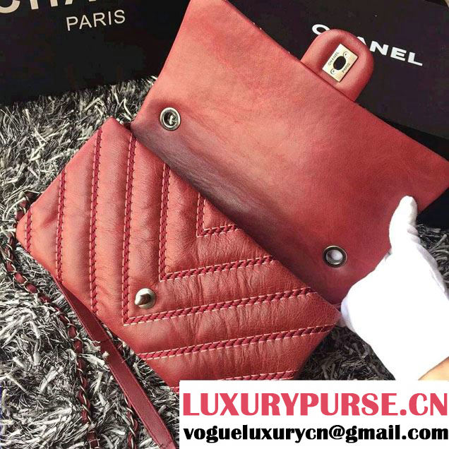 Chanel Leather Chevron Stitch Flap Shoulder Tote Bag Burgundy 2015/2016