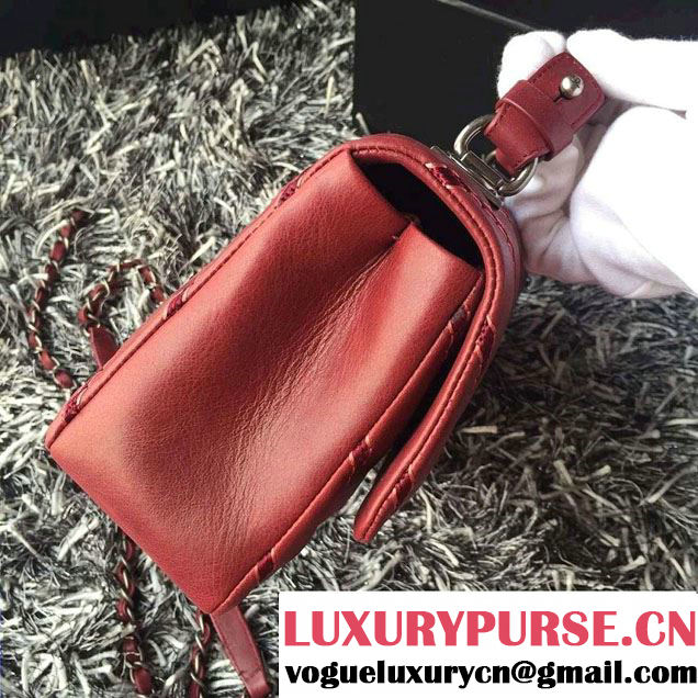 Chanel Leather Chevron Stitch Flap Shoulder Tote Bag Burgundy 2015/2016