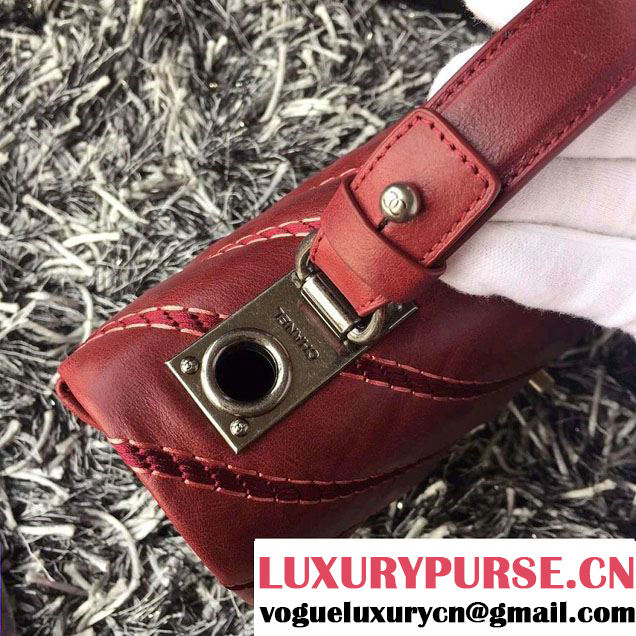 Chanel Leather Chevron Stitch Flap Shoulder Tote Bag Burgundy 2015/2016