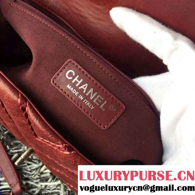 Chanel Leather Chevron Stitch Flap Shoulder Tote Bag Burgundy 2015/2016