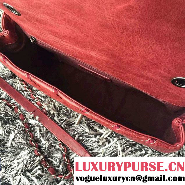 Chanel Leather Chevron Stitch Flap Shoulder Tote Bag Burgundy 2015/2016