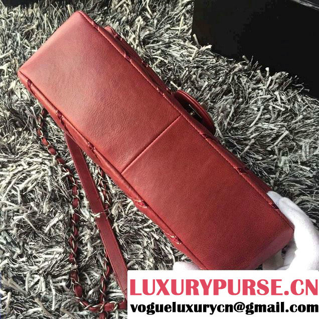 Chanel Leather Chevron Stitch Flap Shoulder Tote Bag Burgundy 2015/2016
