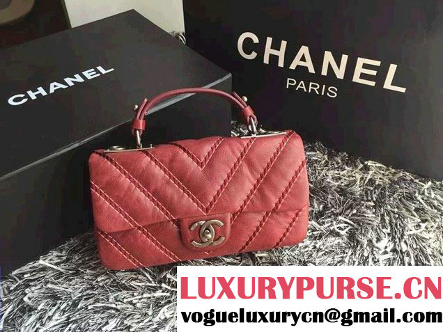 Chanel Leather Chevron Stitch Flap Shoulder Tote Bag Burgundy 2015/2016