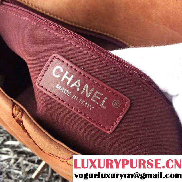 Chanel Leather Chevron Stitch Flap Shoulder Tote Bag Apricot 2015/2016