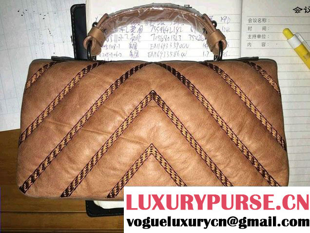 Chanel Leather Chevron Stitch Flap Shoulder Tote Bag Apricot 2015/2016