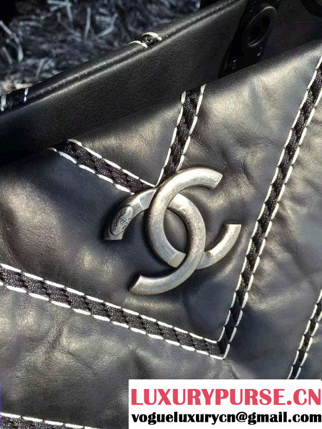 Chanel Leather Chevron Stitch Shoulder Tote Bag Black 2015/2016
