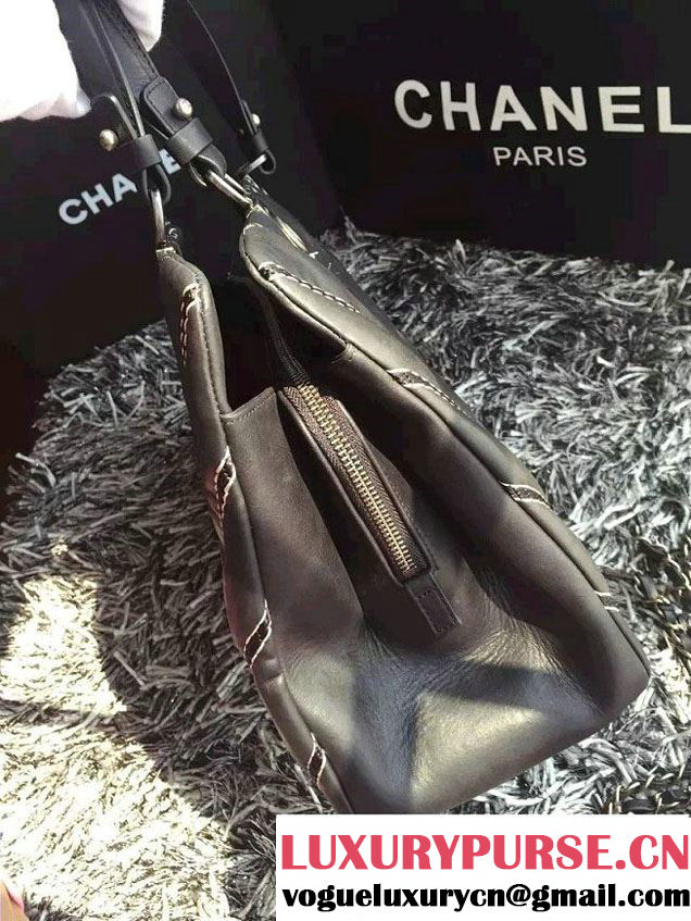 Chanel Leather Chevron Stitch Shoulder Tote Bag Black 2015/2016
