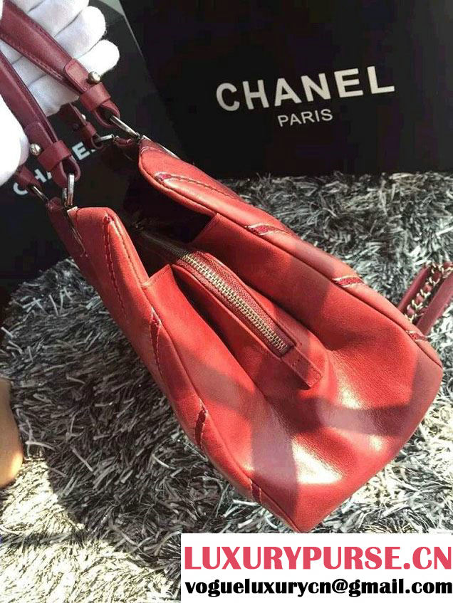 Chanel Leather Chevron Stitch Shoulder Tote Bag Burgundy 2015/2016