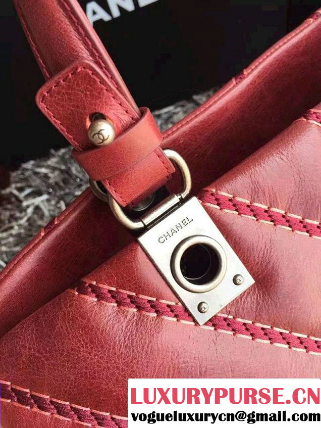 Chanel Leather Chevron Stitch Shoulder Tote Bag Burgundy 2015/2016