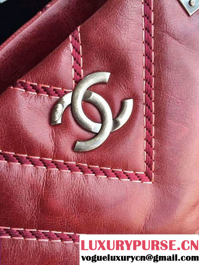 Chanel Leather Chevron Stitch Shoulder Tote Bag Burgundy 2015/2016
