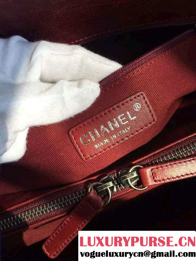 Chanel Leather Chevron Stitch Shoulder Tote Bag Burgundy 2015/2016
