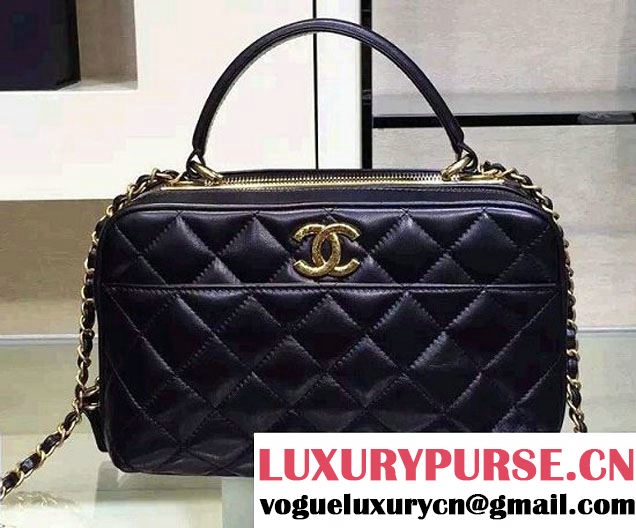 Chanel Lambskin Bowling Bag A92238 Black/Gold Embellished With A Chanel Metallic Plate 2015