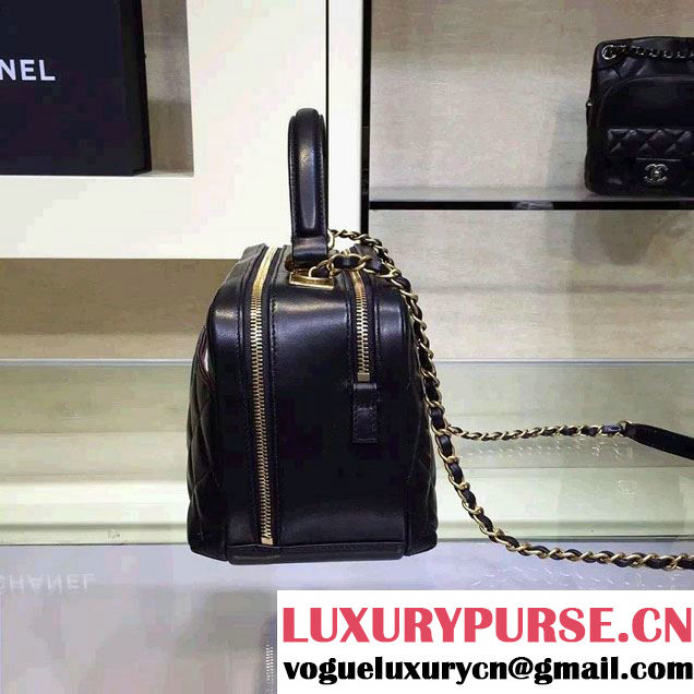 Chanel Lambskin Bowling Bag A92238 Black/Gold Embellished With A Chanel Metallic Plate 2015