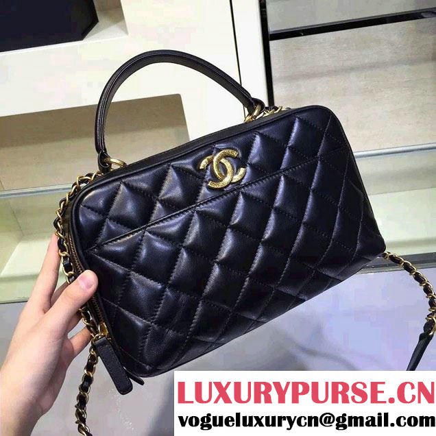 Chanel Lambskin Bowling Bag A92238 Black/Gold Embellished With A Chanel Metallic Plate 2015