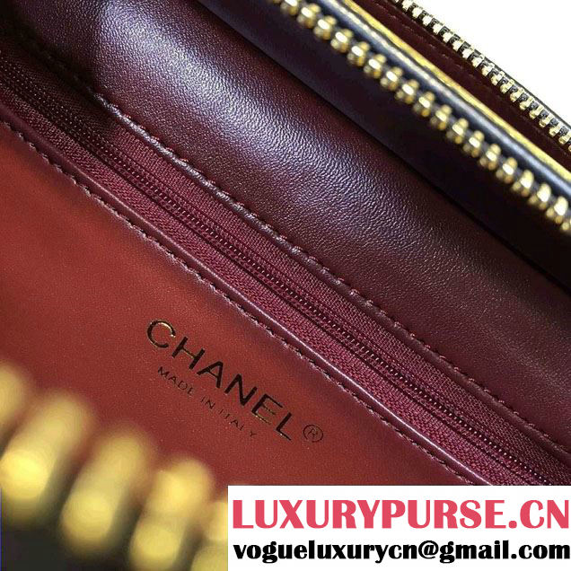 Chanel Lambskin Bowling Bag A92238 Black/Gold Embellished With A Chanel Metallic Plate 2015