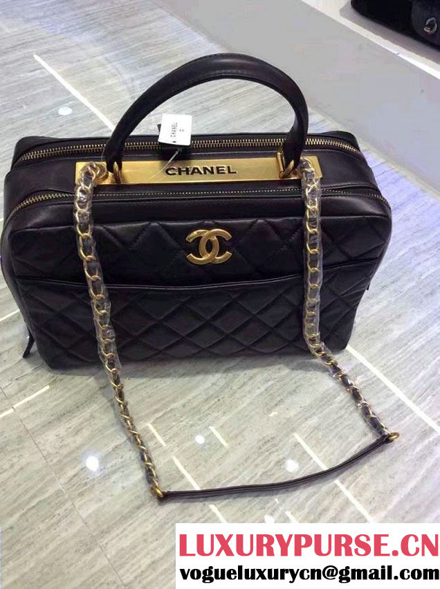 Chanel Lambskin Bowling Bag A92239 Black/Gold Embellished With A Chanel Metallic Plate 2015