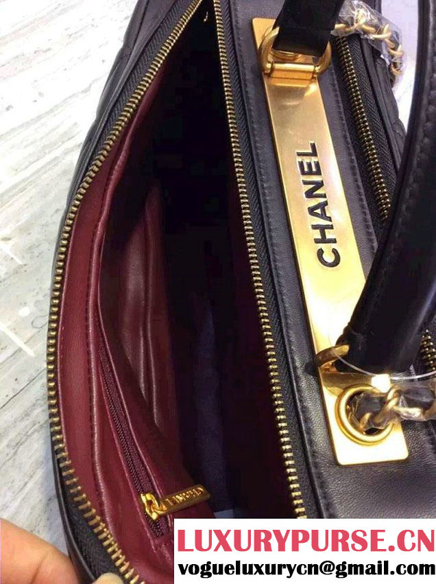 Chanel Lambskin Bowling Bag A92239 Black/Gold Embellished With A Chanel Metallic Plate 2015