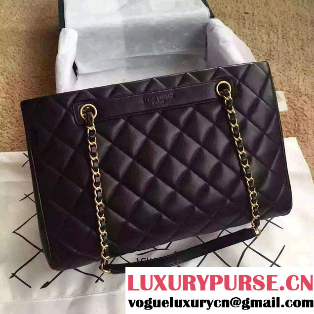 Chanel Lambskin Shopping Tote Bag Black Embellished A Plate Fall Winter 2015