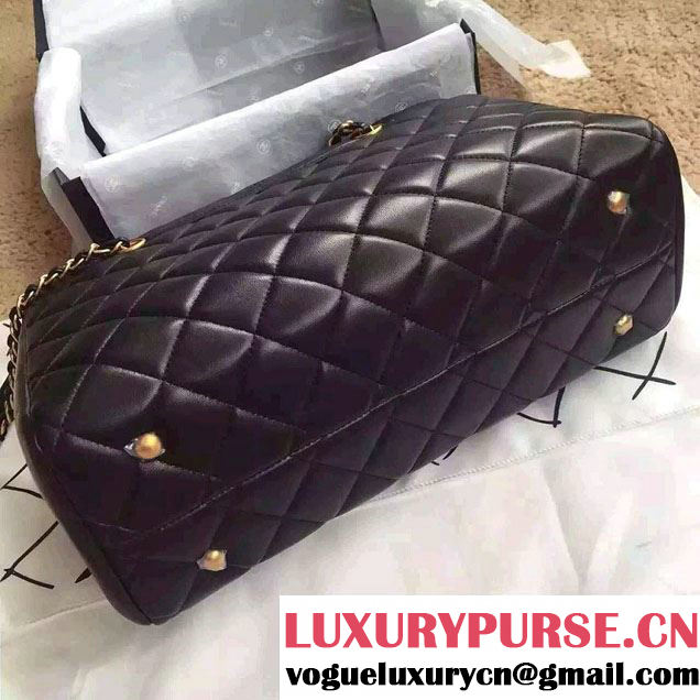 Chanel Lambskin Shopping Tote Bag Black Embellished A Plate Fall Winter 2015