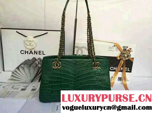 Chanel Alligator Pattern Small Shopping Bag Green 2015
