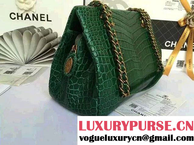 Chanel Alligator Pattern Small Shopping Bag Green 2015
