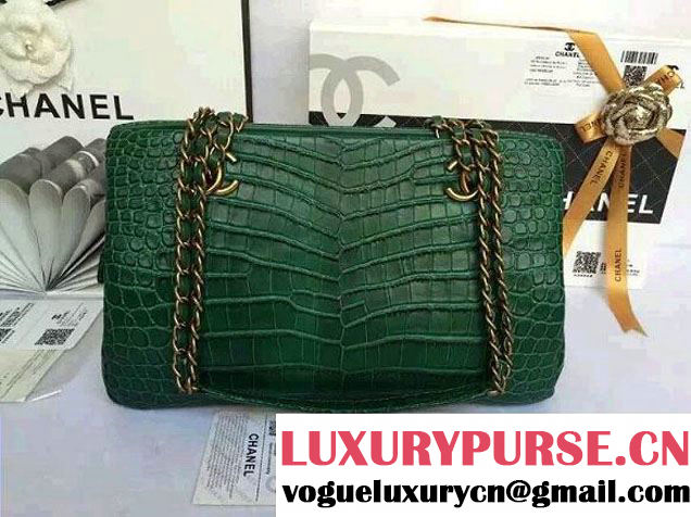 Chanel Alligator Pattern Small Shopping Bag Green 2015