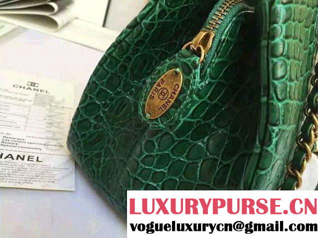 Chanel Alligator Pattern Small Shopping Bag Green 2015