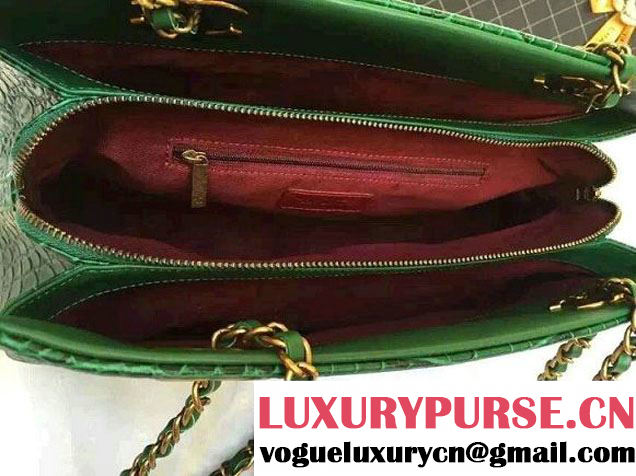 Chanel Alligator Pattern Small Shopping Bag Green 2015