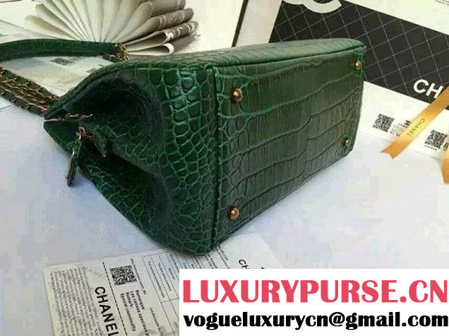 Chanel Alligator Pattern Small Shopping Bag Green 2015