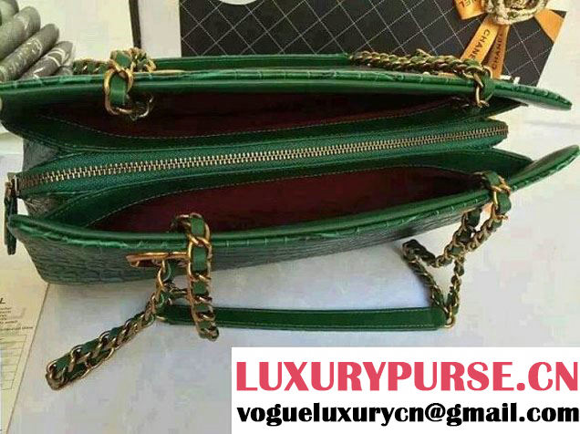 Chanel Alligator Pattern Small Shopping Bag Green 2015