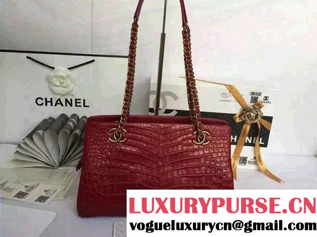 Chanel Alligator Pattern Small Shopping Bag Red 2015