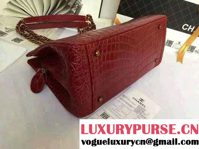 Chanel Alligator Pattern Small Shopping Bag Red 2015