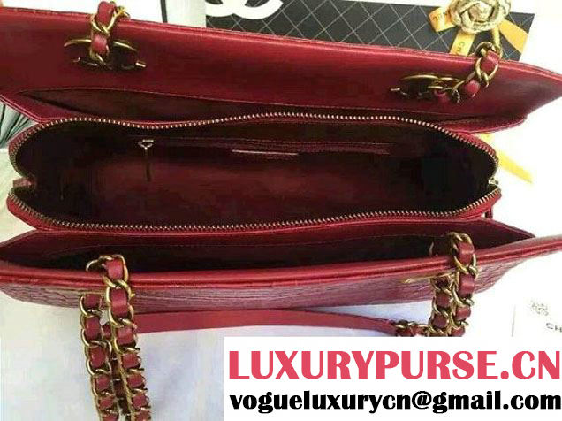 Chanel Alligator Pattern Small Shopping Bag Red 2015