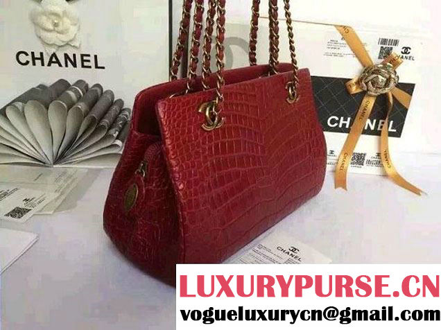 Chanel Alligator Pattern Small Shopping Bag Red 2015