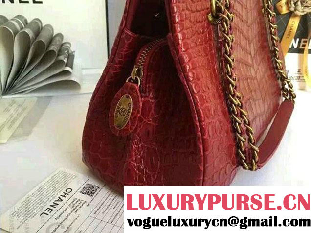 Chanel Alligator Pattern Small Shopping Bag Red 2015