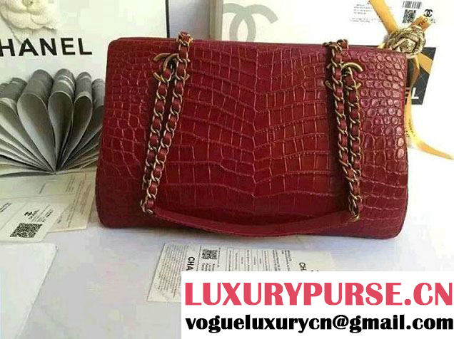 Chanel Alligator Pattern Small Shopping Bag Red 2015
