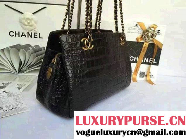 Chanel Alligator Pattern Small Shopping Bag Black 2015