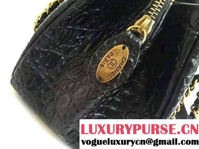 Chanel Alligator Pattern Small Shopping Bag Black 2015