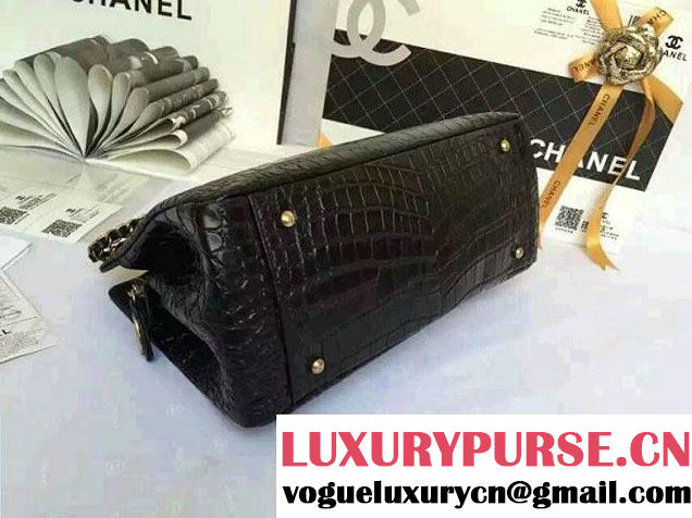 Chanel Alligator Pattern Small Shopping Bag Black 2015